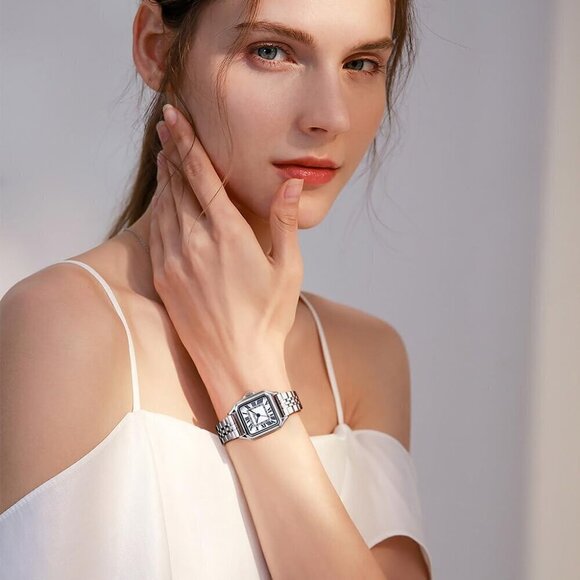 ?Women Silver Square Watches with Roman Numerals Ladies Casual Dress Watch main image 5